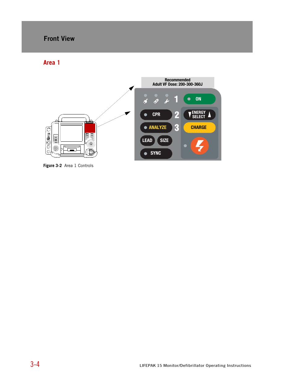 Area 1, Front view | Physio-Control LIFEPAK 15 User Manual | Page 22 / 290