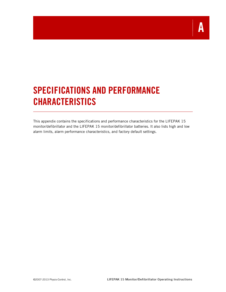 Specifications and performance characteristics | Physio-Control LIFEPAK 15 User Manual | Page 233 / 290