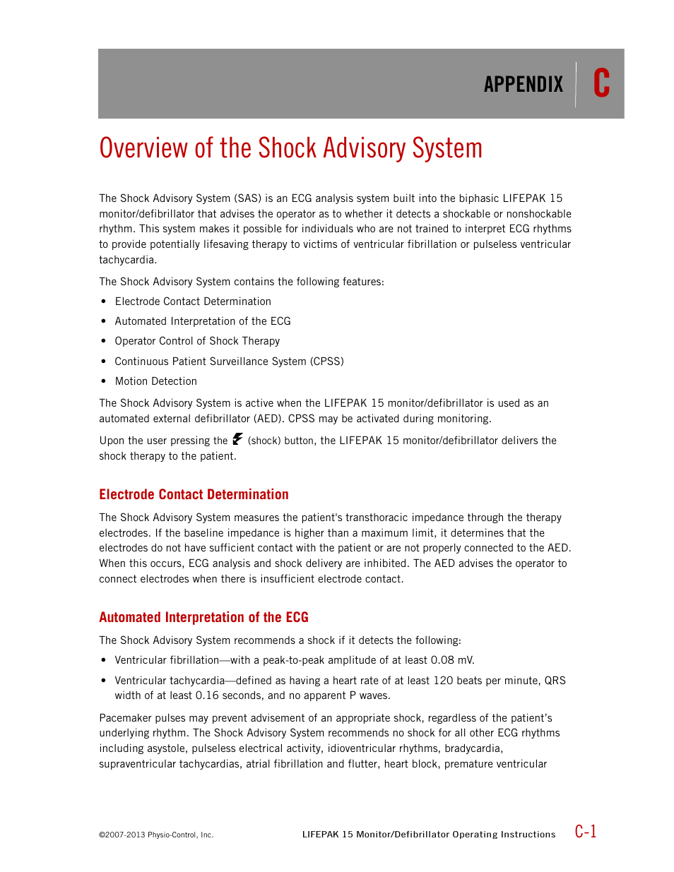 Overview of the shock advisory system, Appendix | Physio-Control LIFEPAK 15 User Manual | Page 265 / 290