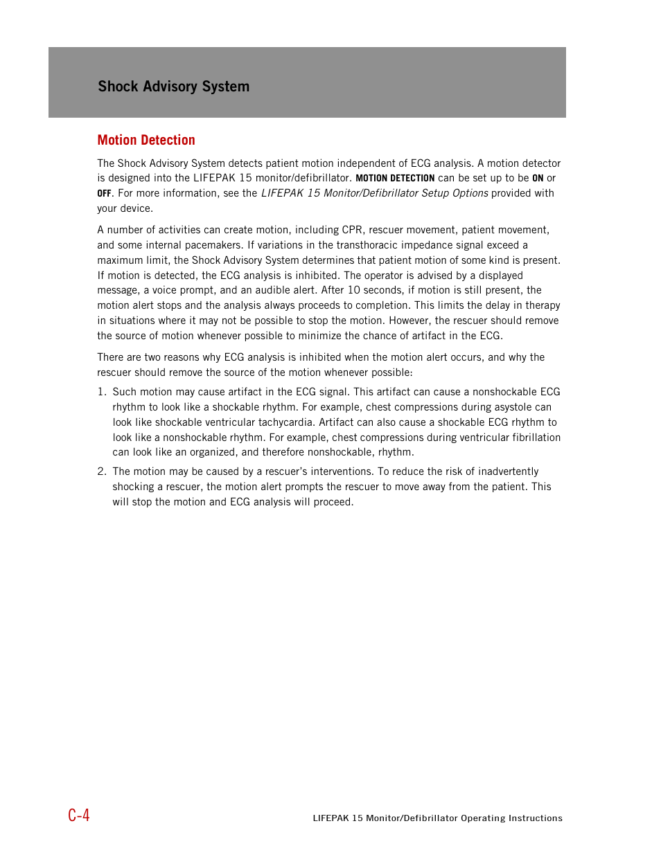 Shock advisory system, Motion detection | Physio-Control LIFEPAK 15 User Manual | Page 268 / 290