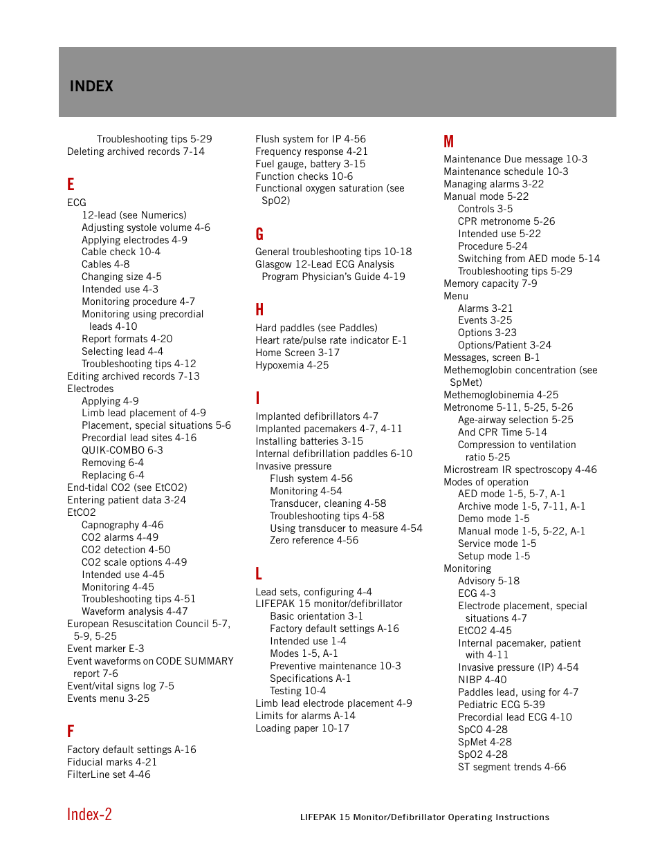 Index-2, Index | Physio-Control LIFEPAK 15 User Manual | Page 284 / 290