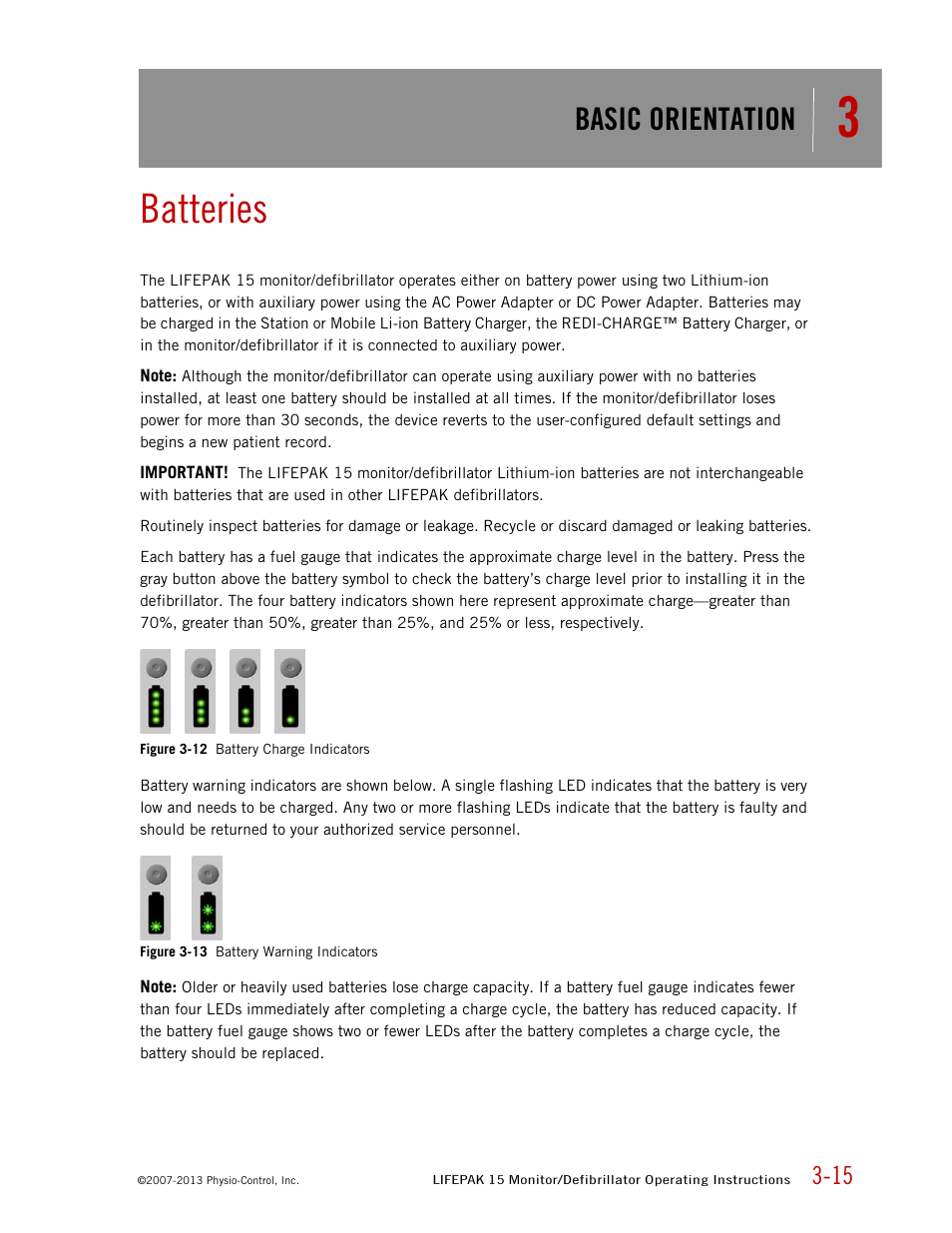 Batteries, Basic orientation | Physio-Control LIFEPAK 15 User Manual | Page 33 / 290