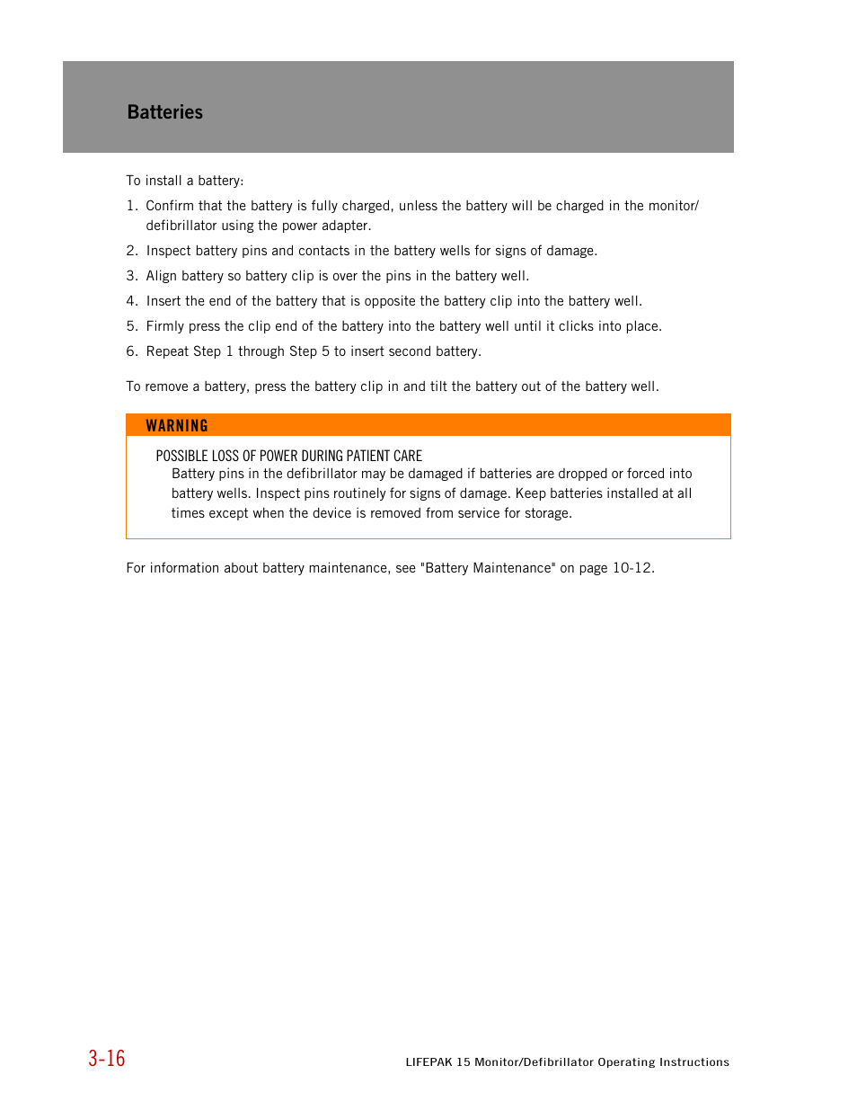 Batteries | Physio-Control LIFEPAK 15 User Manual | Page 34 / 290