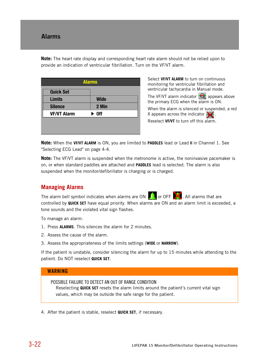 Managing alarms, Alarms | Physio-Control LIFEPAK 15 User Manual | Page 40 / 290