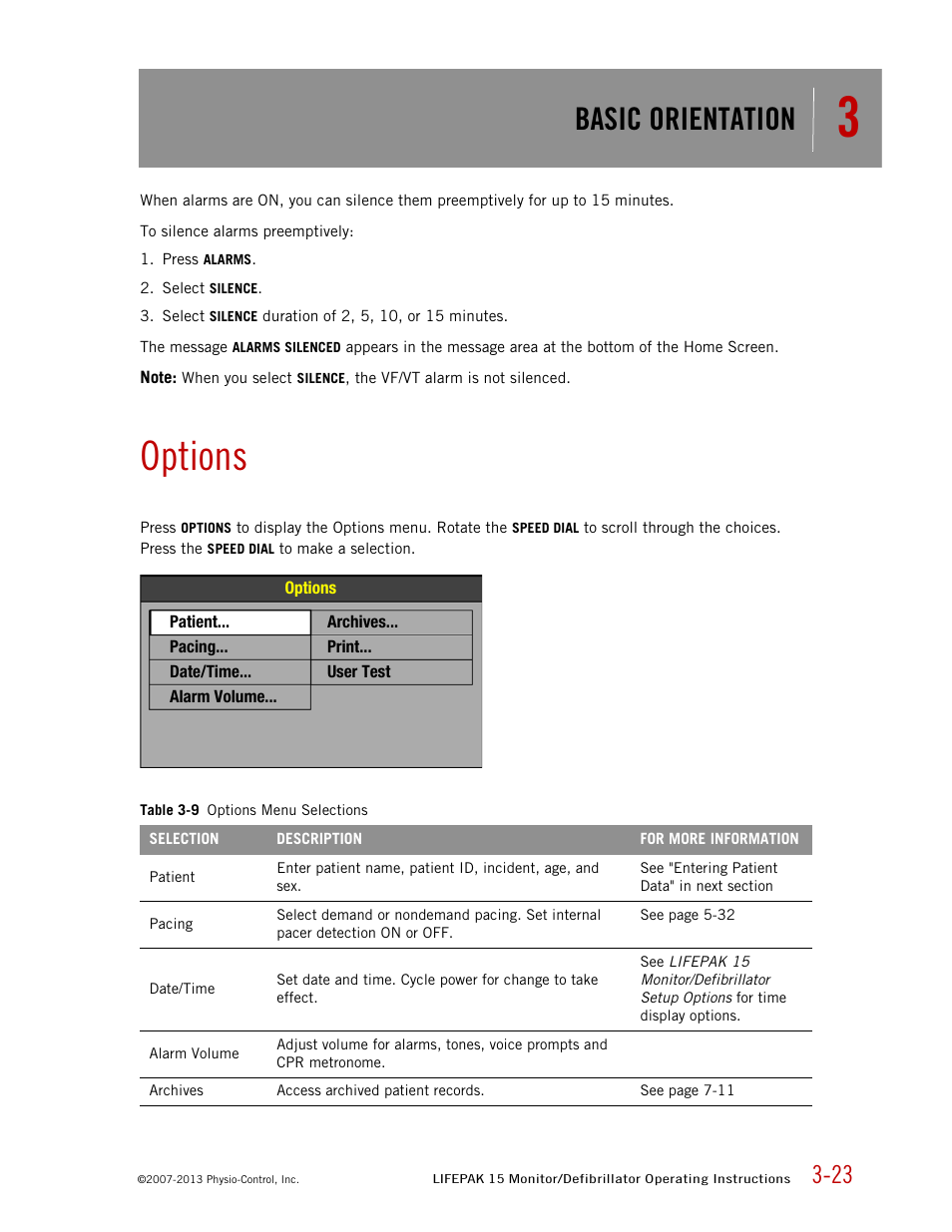 Options, Basic orientation | Physio-Control LIFEPAK 15 User Manual | Page 41 / 290