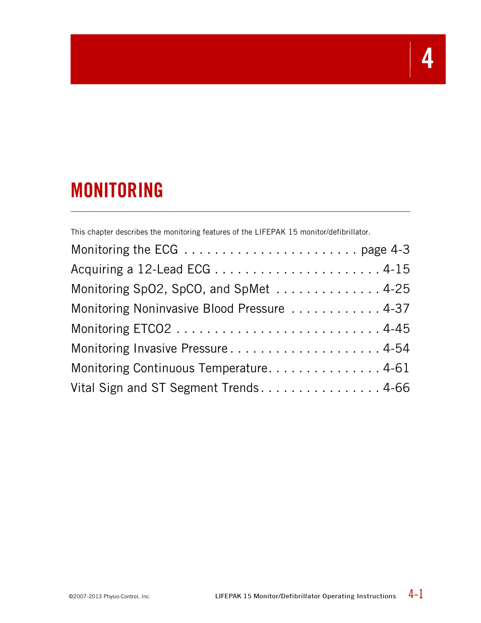 Monitoring | Physio-Control LIFEPAK 15 User Manual | Page 45 / 290