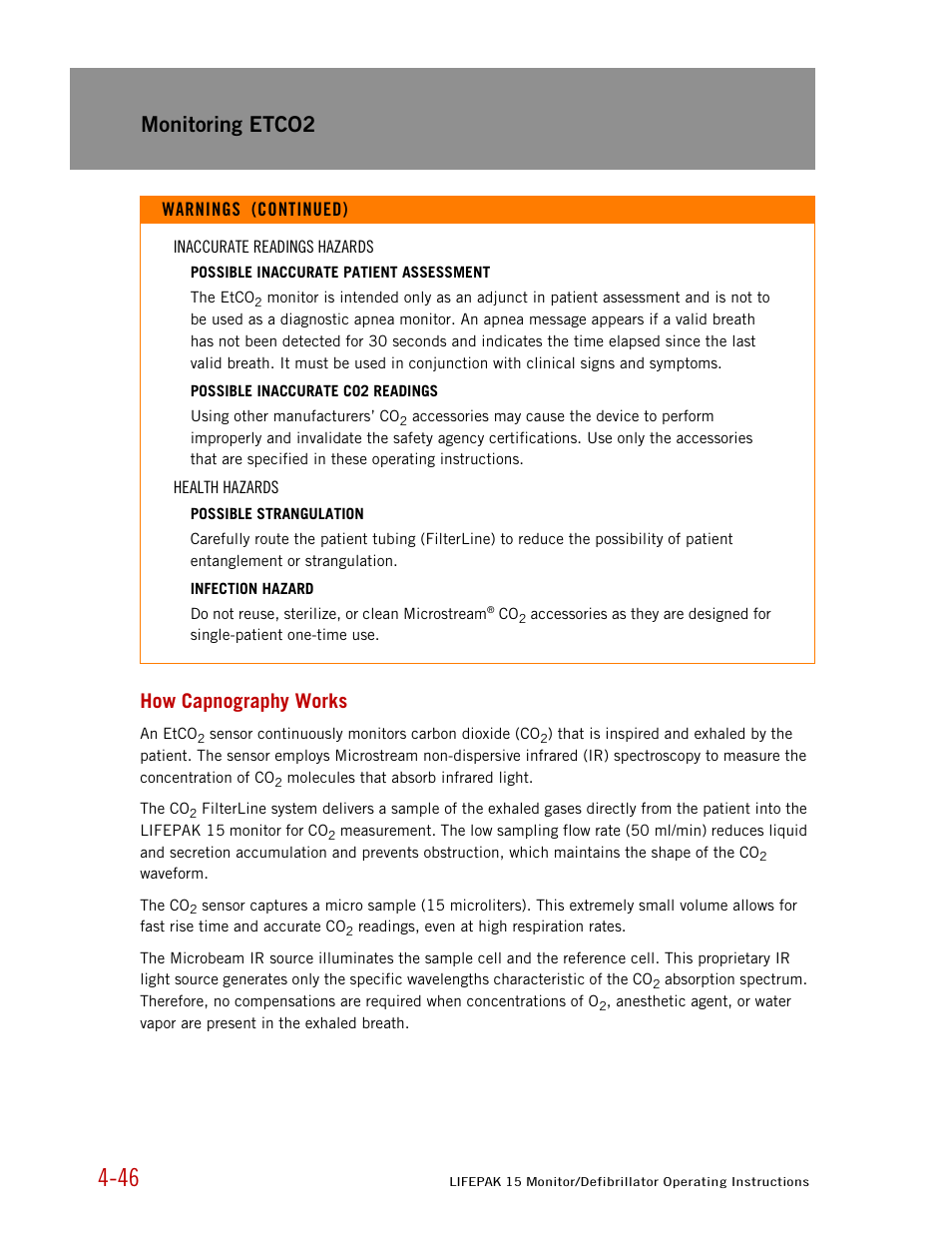 How capnography works, Monitoring etco2 | Physio-Control LIFEPAK 15 User Manual | Page 90 / 290