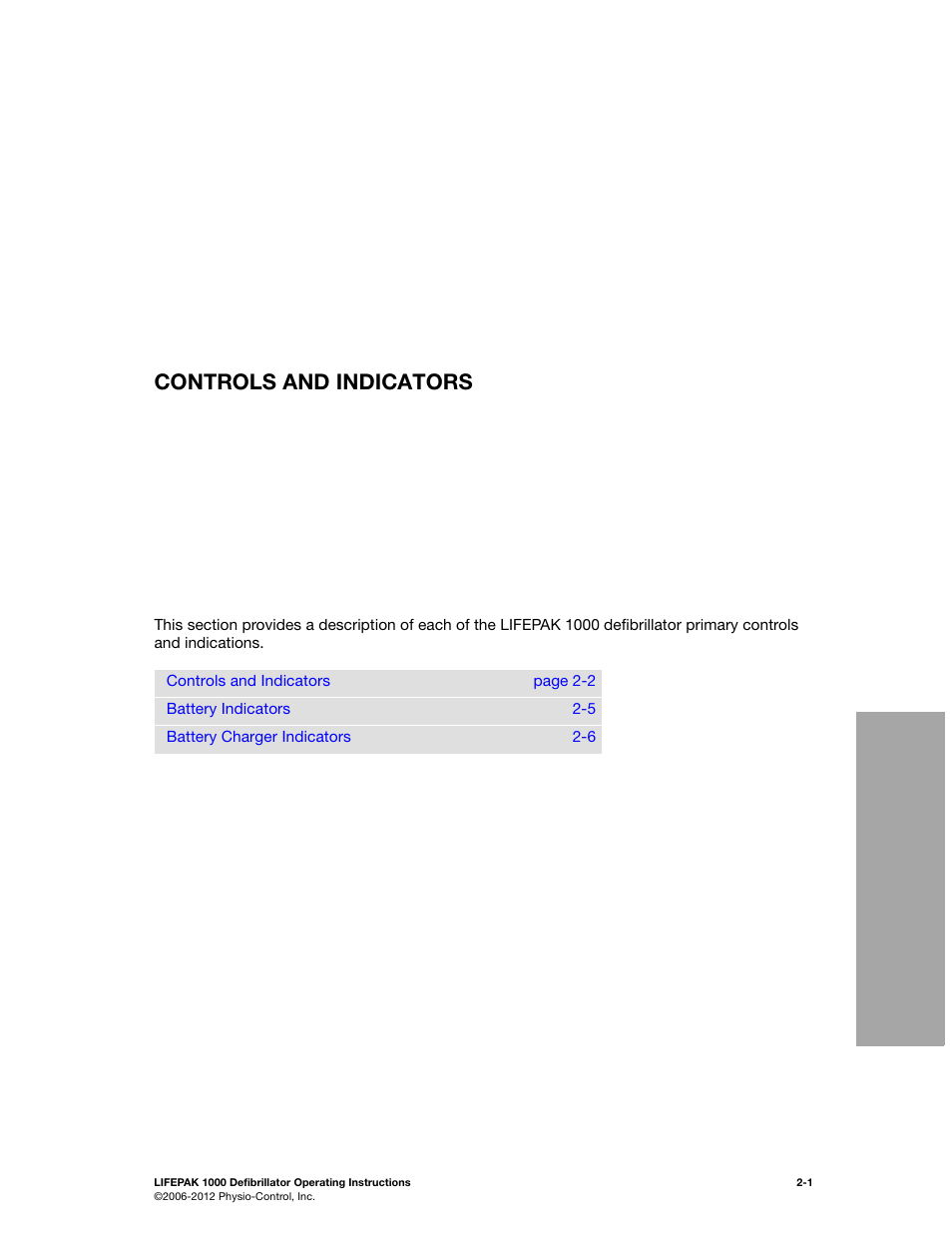 Controls and indicators, 2 controls and indicators, Controls and indicators 2 | Physio-Control LIFEPAK 1000 User Manual | Page 17 / 86