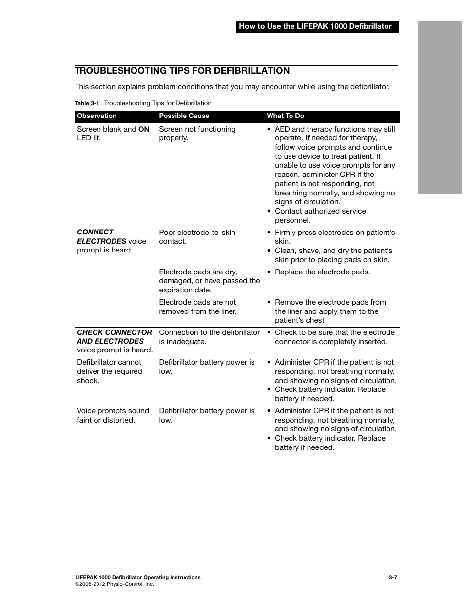 Troubleshooting tips for defibrillation, Troubleshooting tips for defibrillation -7 | Physio-Control LIFEPAK 1000 User Manual | Page 29 / 86