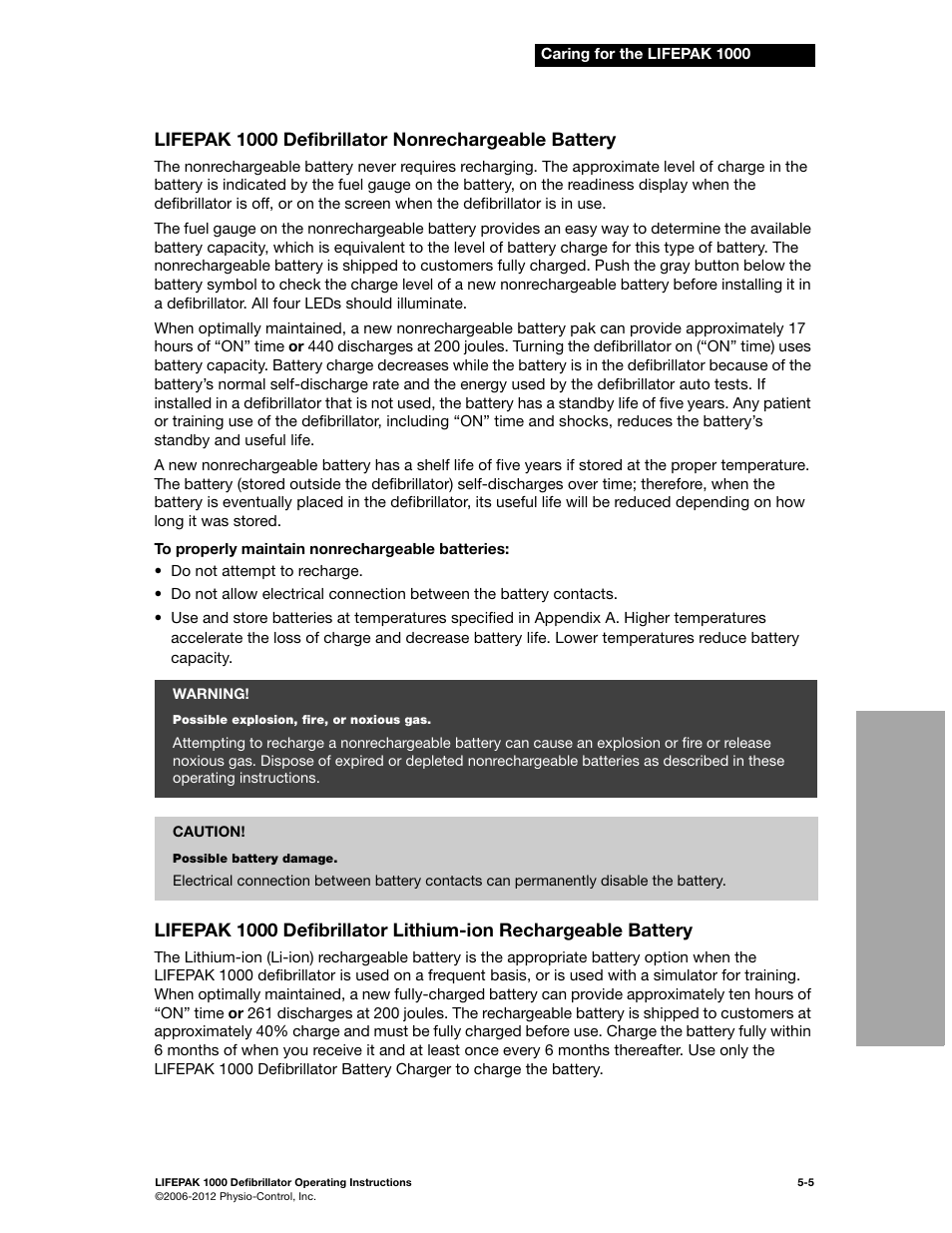 Lifepak 1000 defibrillator nonrechargeable battery | Physio-Control LIFEPAK 1000 User Manual | Page 43 / 86