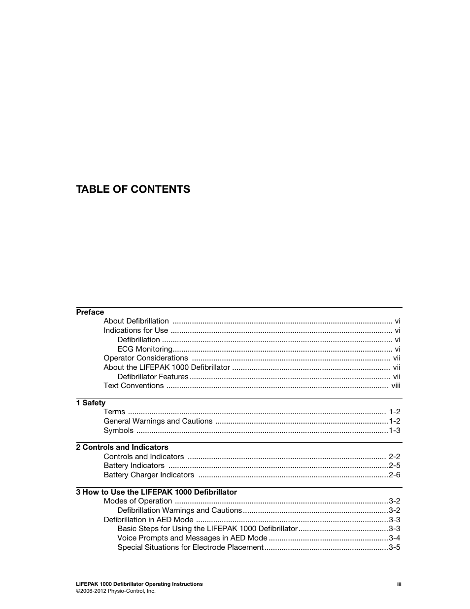 Table of contents 1 | Physio-Control LIFEPAK 1000 User Manual | Page 5 / 86