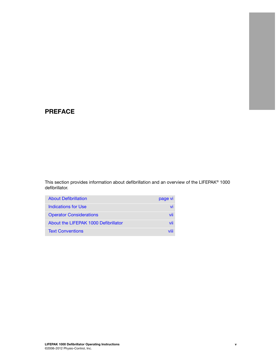 Preface, Preface 1 | Physio-Control LIFEPAK 1000 User Manual | Page 7 / 86