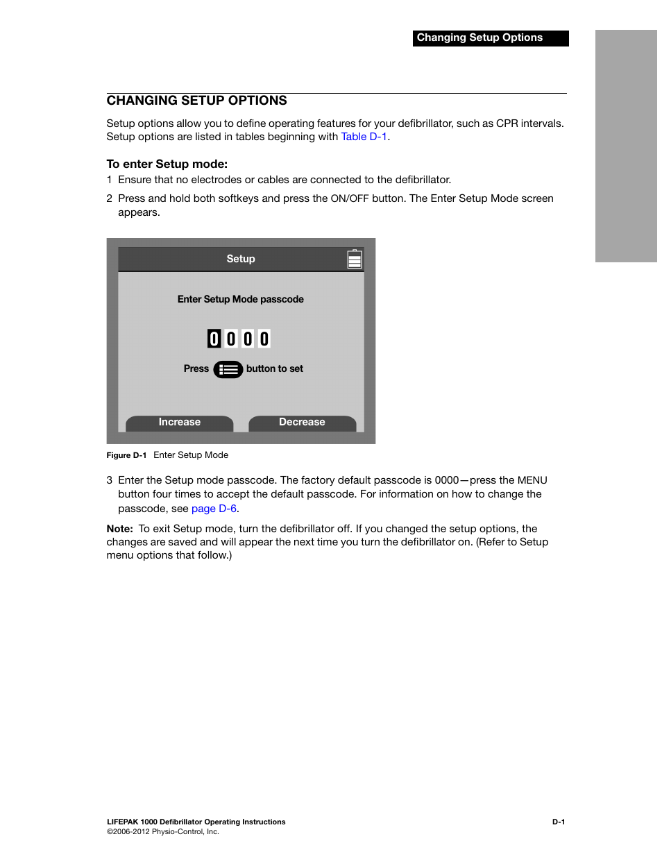 Changing setup options | Physio-Control LIFEPAK 1000 User Manual | Page 71 / 86