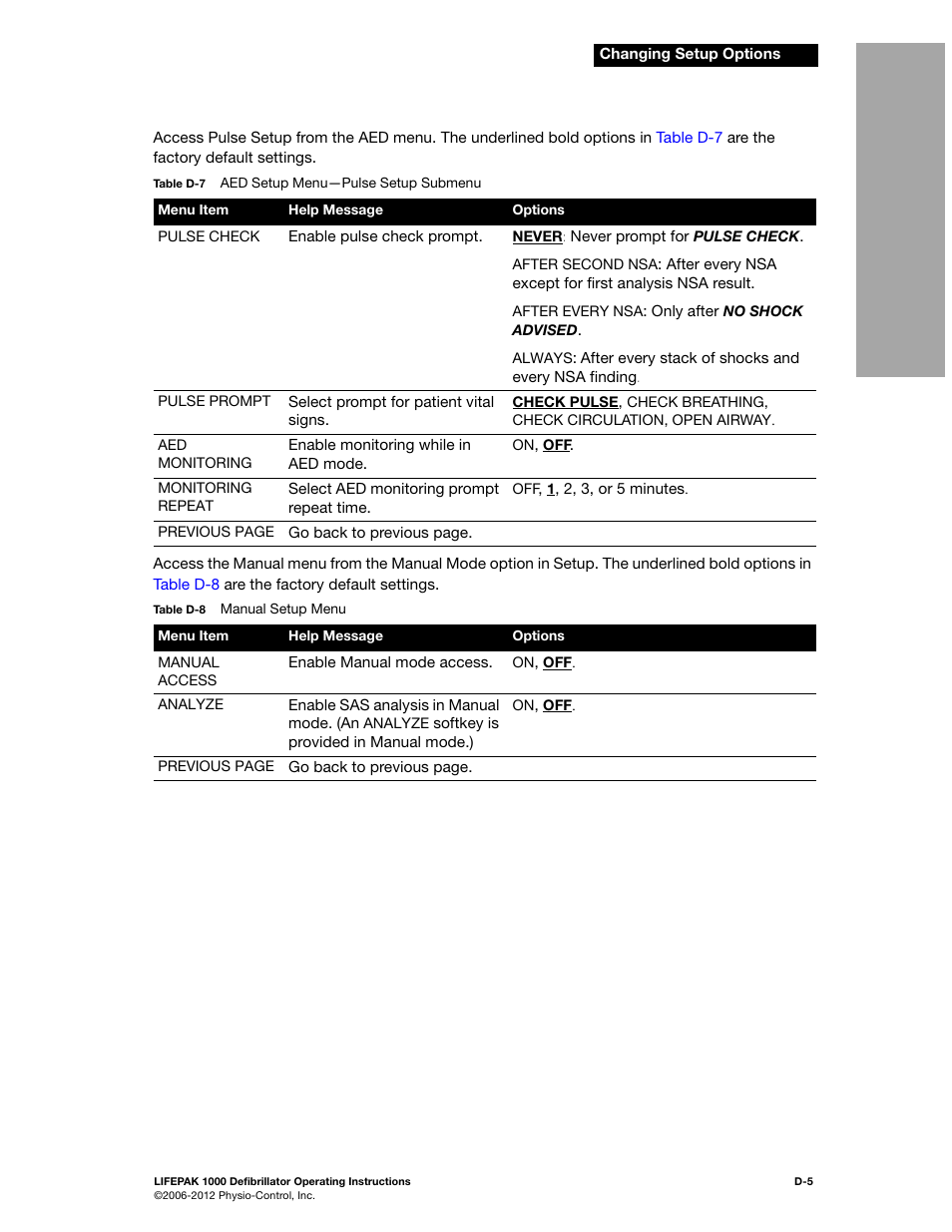 Table d-7 | Physio-Control LIFEPAK 1000 User Manual | Page 75 / 86