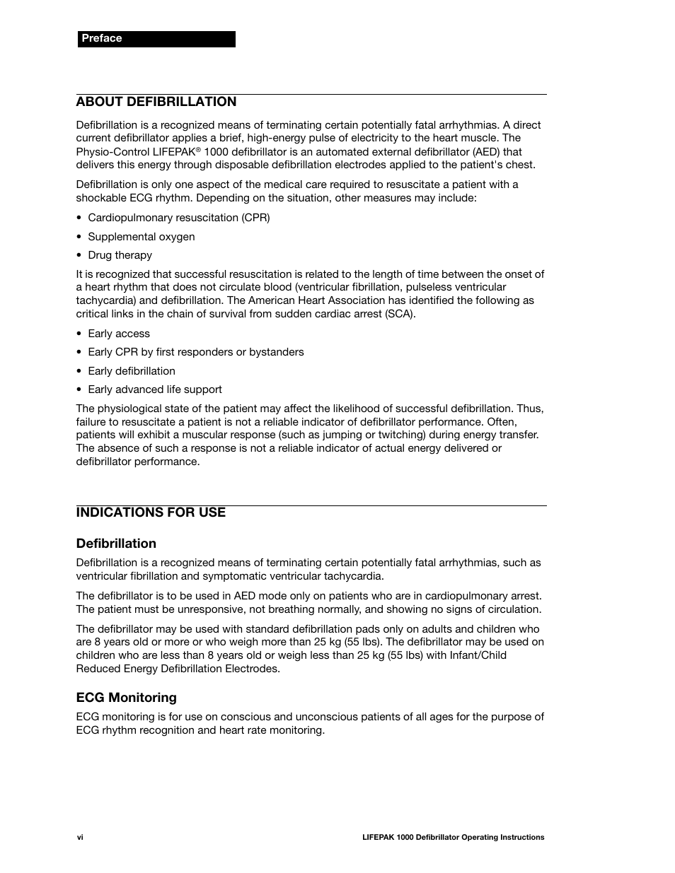 About defibrillation, Indications for use | Physio-Control LIFEPAK 1000 User Manual | Page 8 / 86