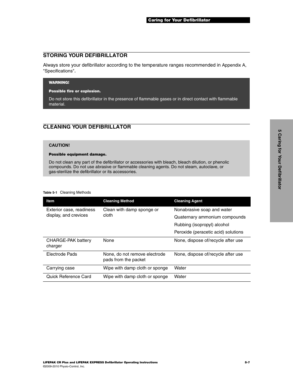 Storing your defibrillator, Cleaning your defibrillator | Physio-Control LIFEPAK CR Plus User Manual | Page 45 / 80