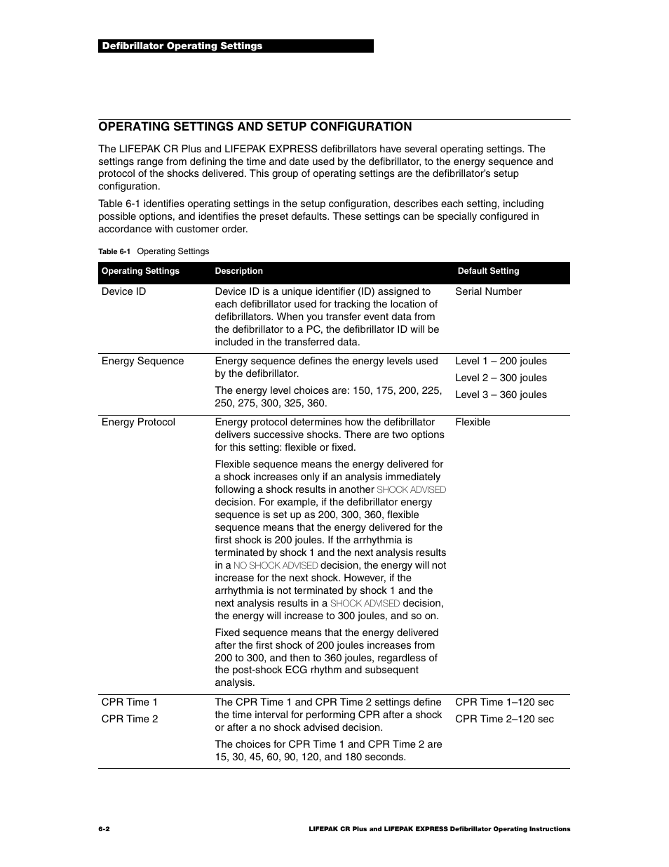 Operating settings and setup configuration | Physio-Control LIFEPAK CR Plus User Manual | Page 48 / 80