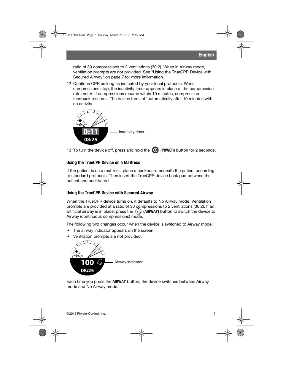 Using the truecpr device on a mattress, Using the truecpr device with secured airway | Physio-Control TrueCPR User Manual | Page 11 / 84