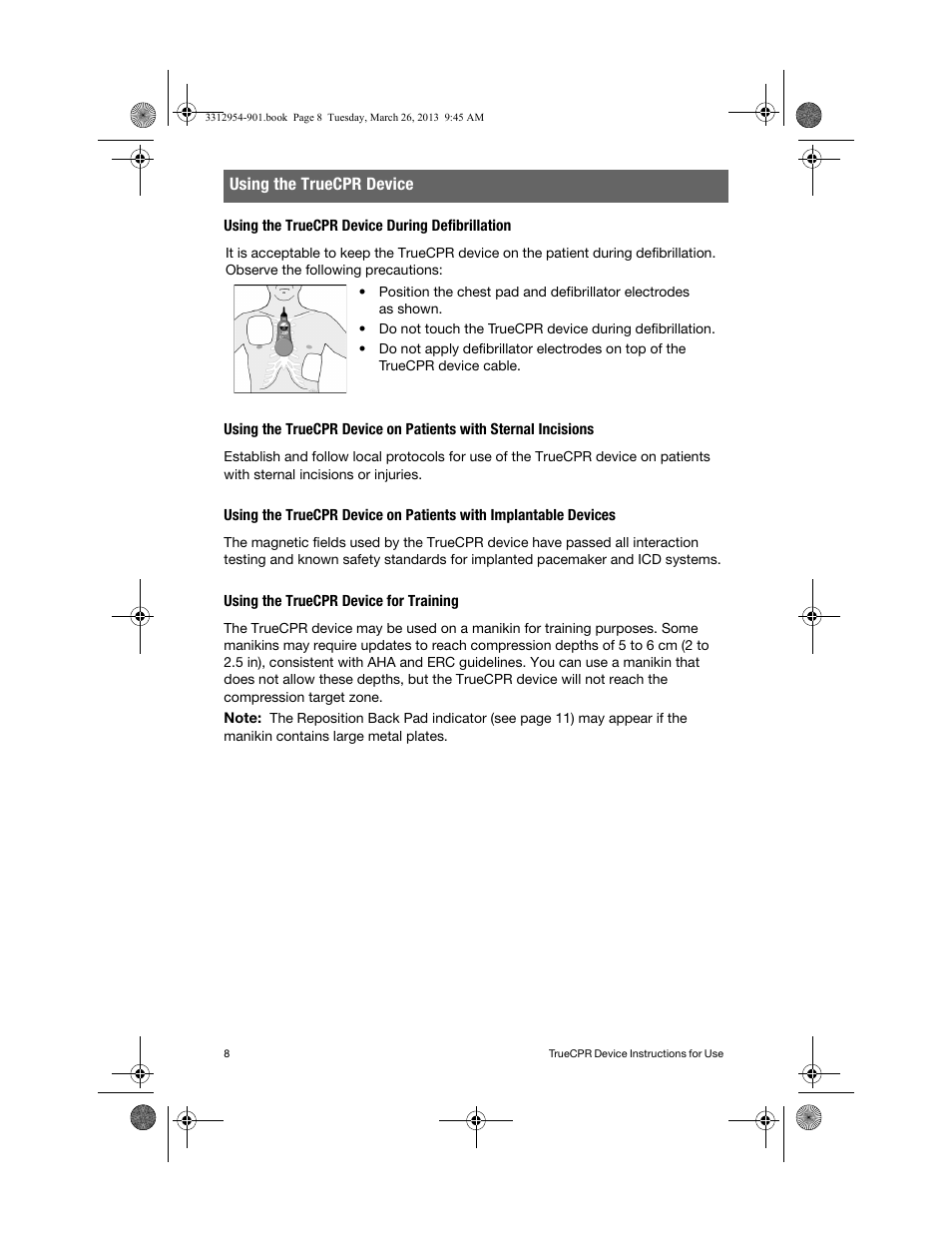 Using the truecpr device during defibrillation, Using the truecpr device for training | Physio-Control TrueCPR User Manual | Page 12 / 84