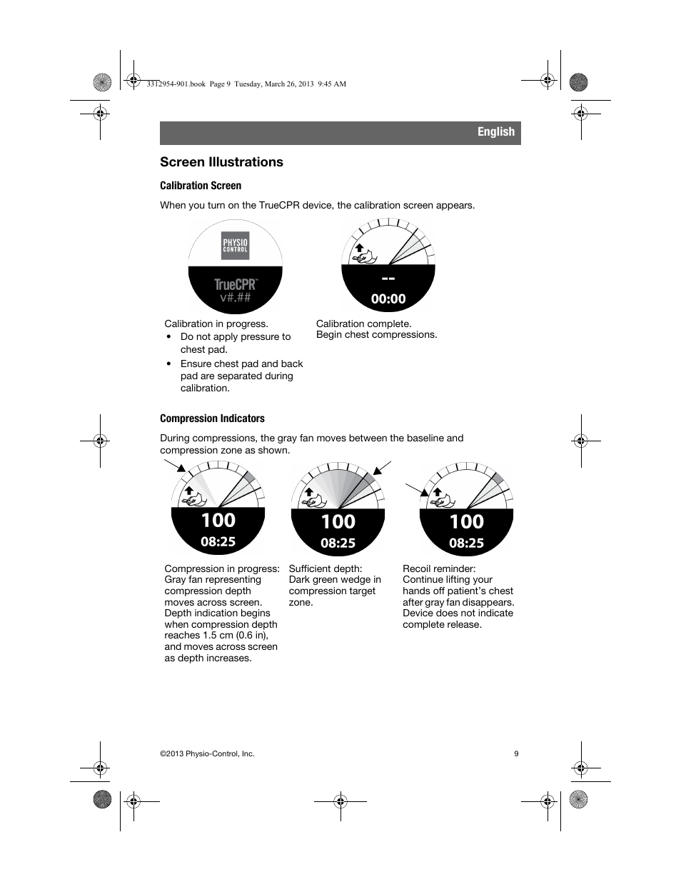 Screen illustrations, Compression indicators | Physio-Control TrueCPR User Manual | Page 13 / 84