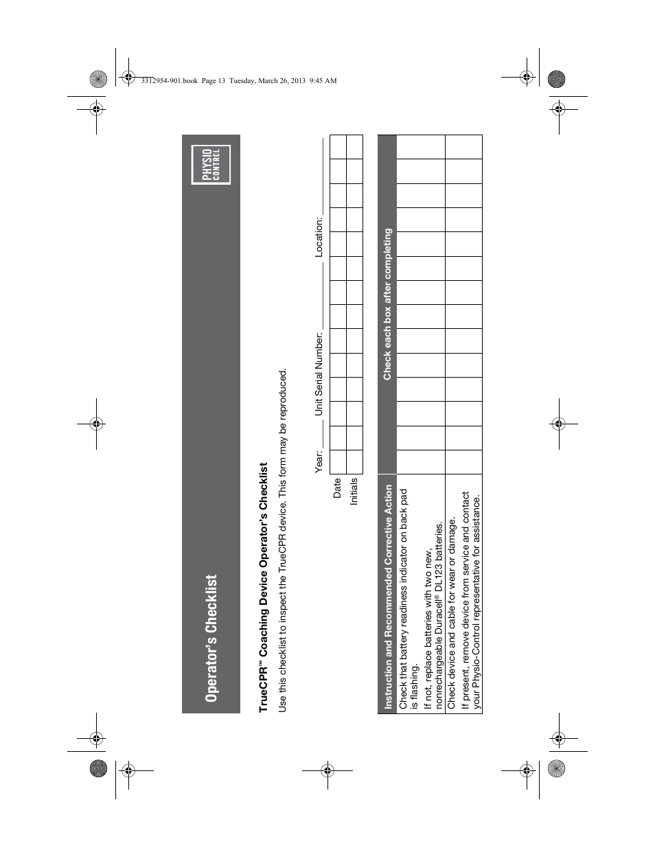 Operator’s checklist | Physio-Control TrueCPR User Manual | Page 17 / 84