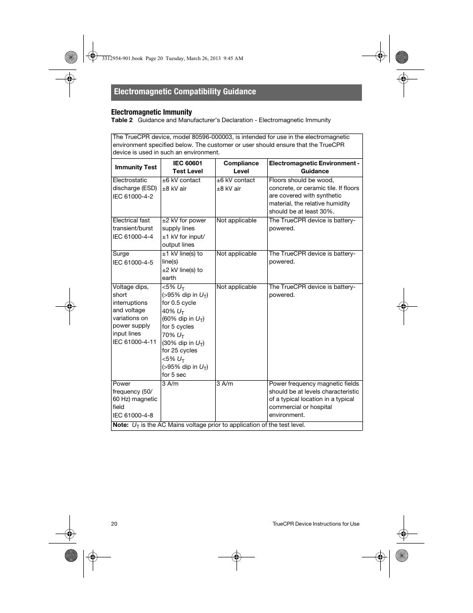 Electromagnetic immunity, Electromagnetic compatibility guidance | Physio-Control TrueCPR User Manual | Page 24 / 84