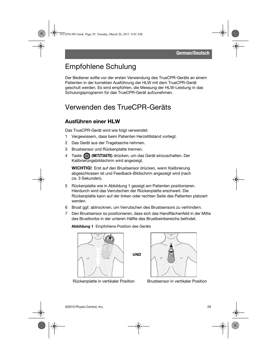 Empfohlene schulung, Verwenden des truecpr-geräts, Ausführen einer hlw | Empfohlene schulung verwenden des truecpr-geräts | Physio-Control TrueCPR User Manual | Page 33 / 84