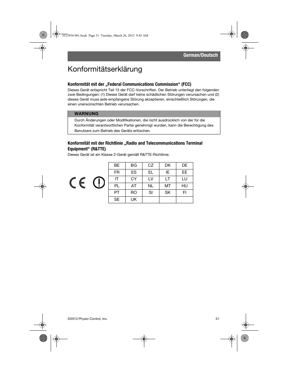 Konformitätserklärung | Physio-Control TrueCPR User Manual | Page 55 / 84