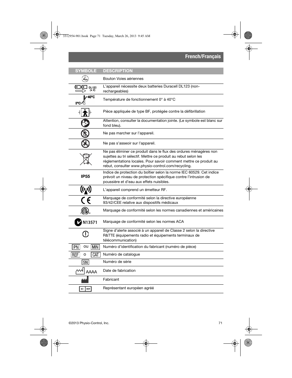 French/français | Physio-Control TrueCPR User Manual | Page 75 / 84