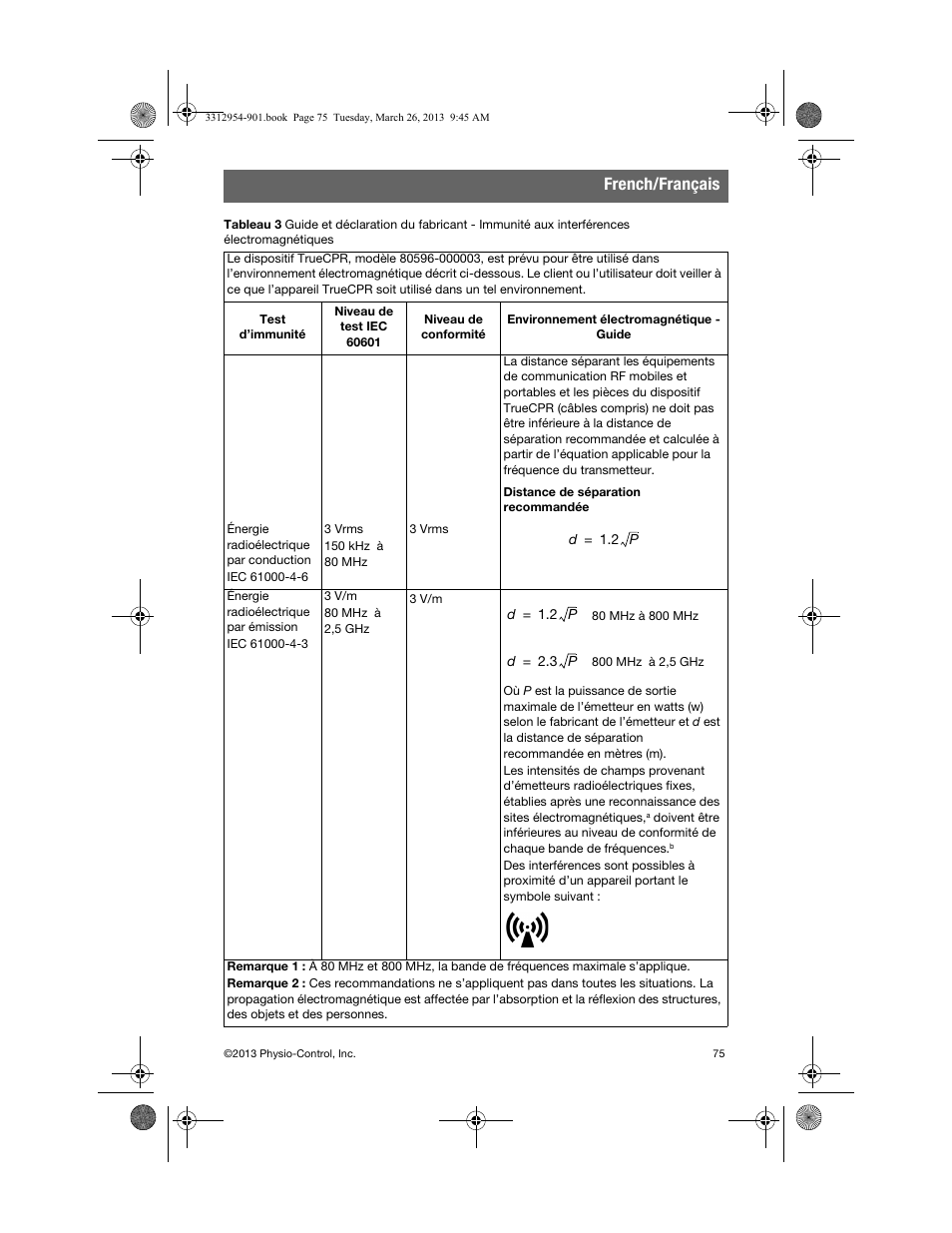 French/français | Physio-Control TrueCPR User Manual | Page 79 / 84