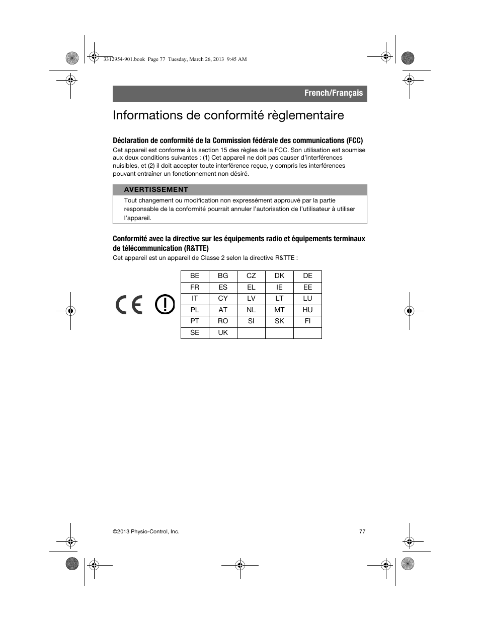 Informations de conformité règlementaire | Physio-Control TrueCPR User Manual | Page 81 / 84