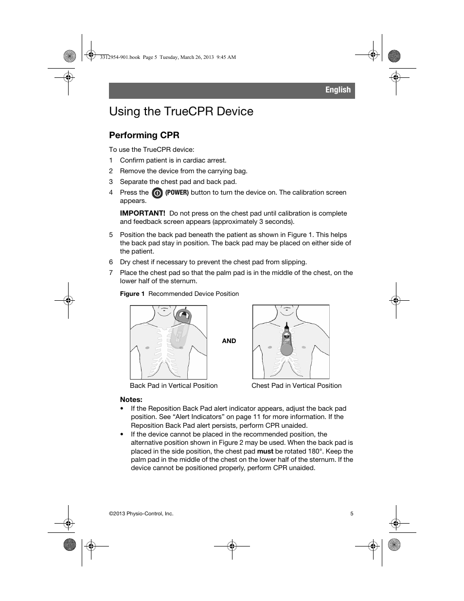 Using the truecpr device, Performing cpr | Physio-Control TrueCPR User Manual | Page 9 / 84