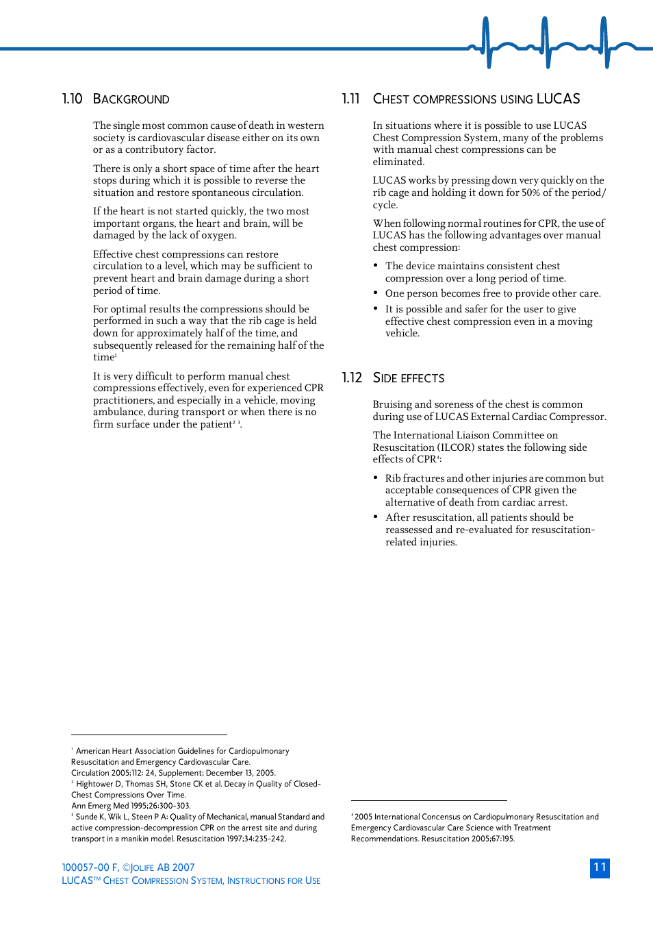 10 background, 11 chest compressions using lucas, 12 side effects | 10 b, Ackground, Hest, Compressions, Using, Lucas, 12 s | Physio-Control LUCAS User Manual | Page 11 / 40