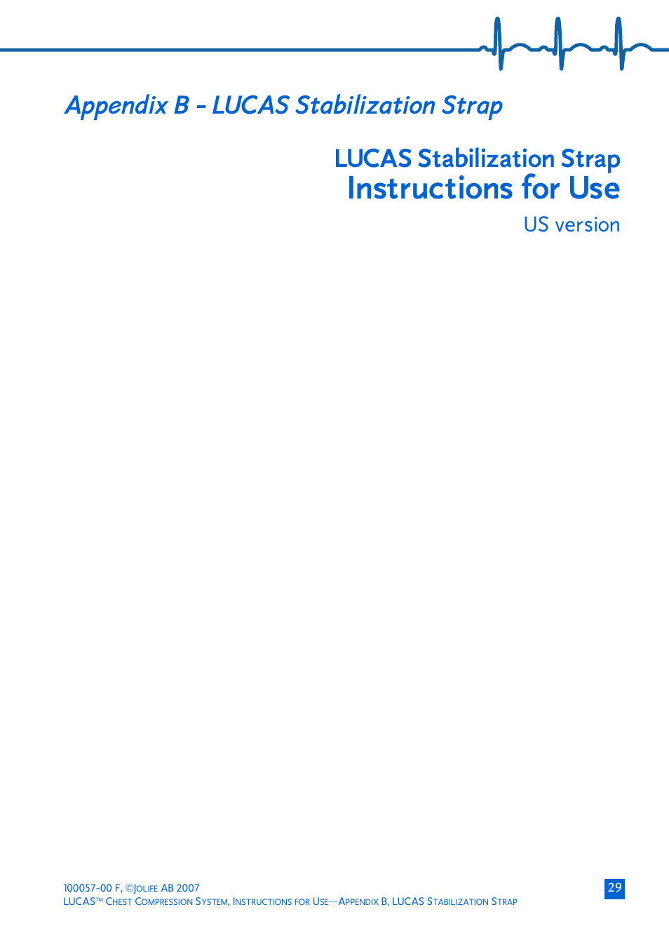 Appendix b - lucas stabilization strap, Ppendix, B - lucas s | Nstructions, Instructions for use, Us version | Physio-Control LUCAS User Manual | Page 29 / 40