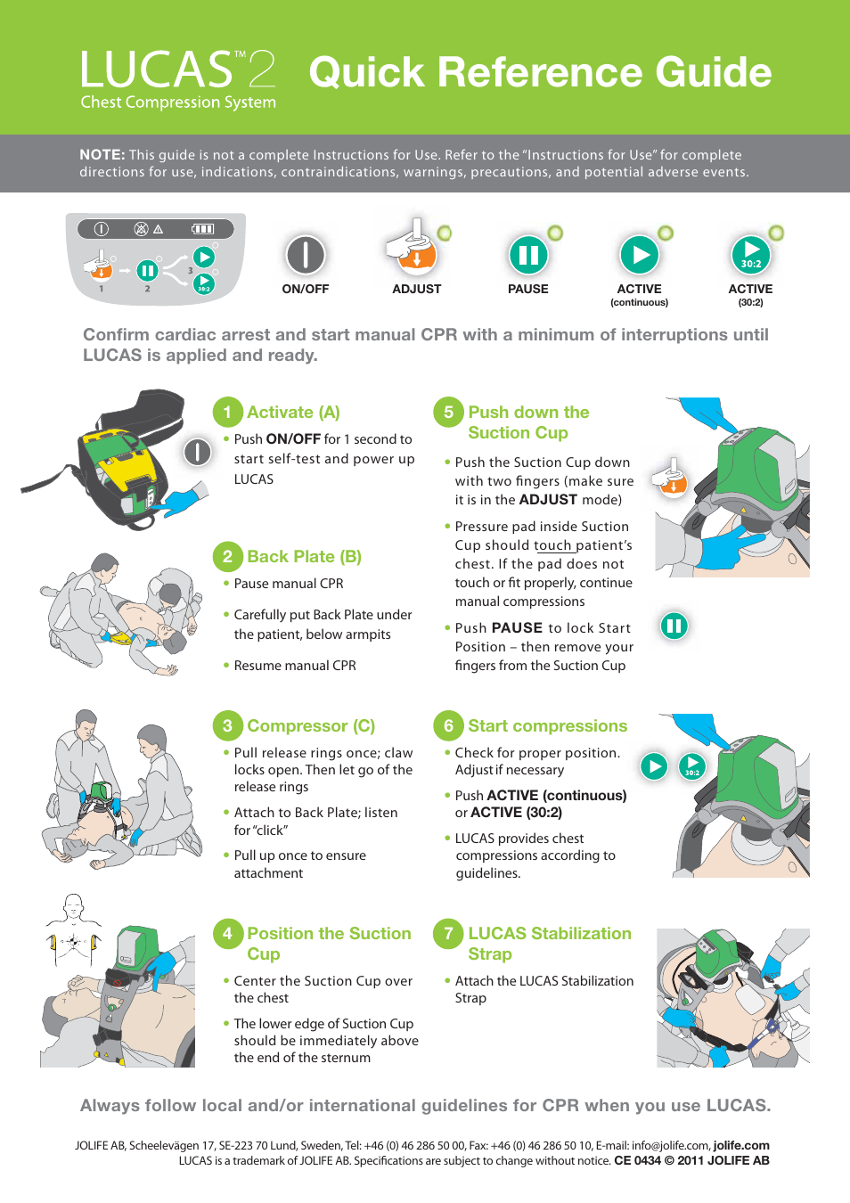 Quick reference guide | Physio-Control LUCAS 2 User Manual | Page 40 / 40