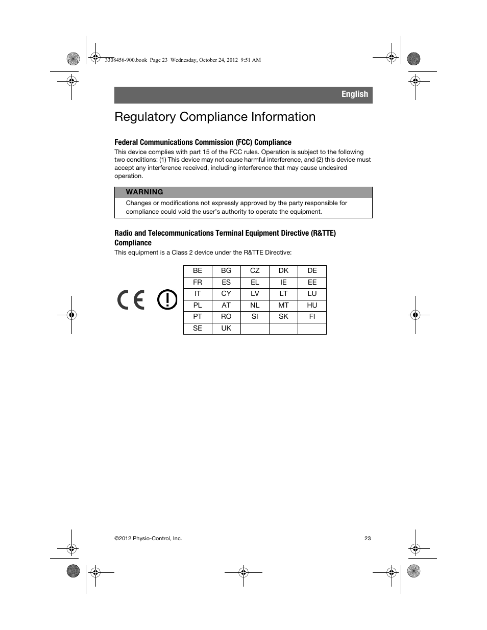 Regulatory compliance information, Federal communications commission (fcc) compliance | Physio-Control TrueCPR User Manual | Page 29 / 106