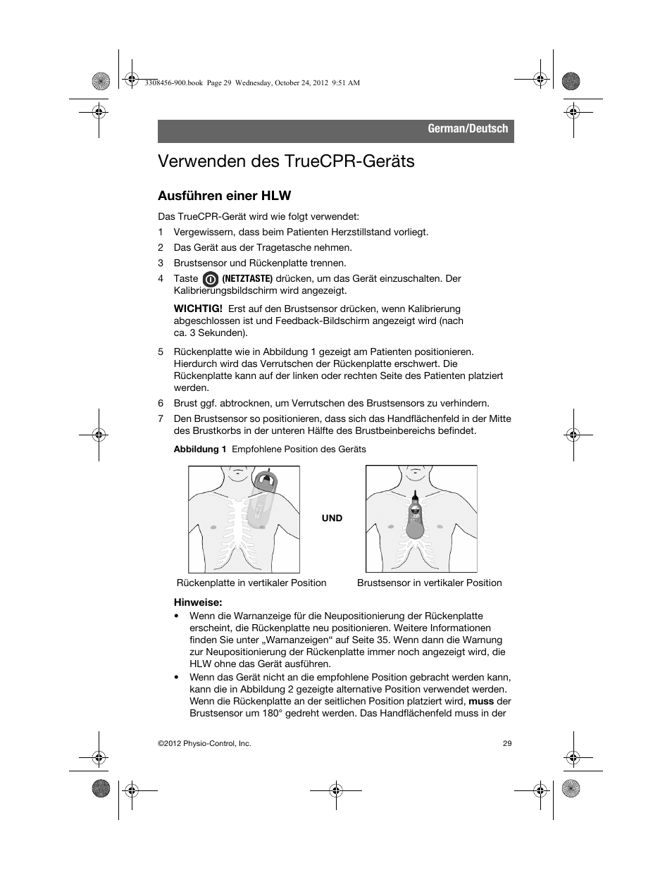 Verwenden des truecpr-geräts, Ausführen einer hlw | Physio-Control TrueCPR User Manual | Page 35 / 106