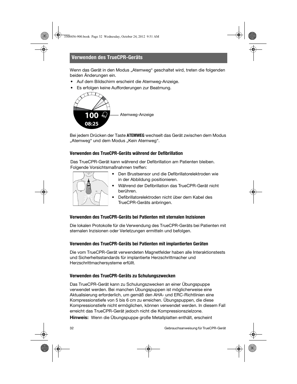 Verwenden des truecpr-geräts zu schulungszwecken | Physio-Control TrueCPR User Manual | Page 38 / 106