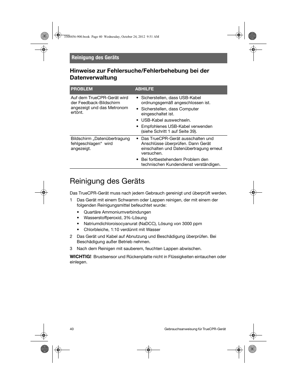 Reinigung des geräts | Physio-Control TrueCPR User Manual | Page 46 / 106