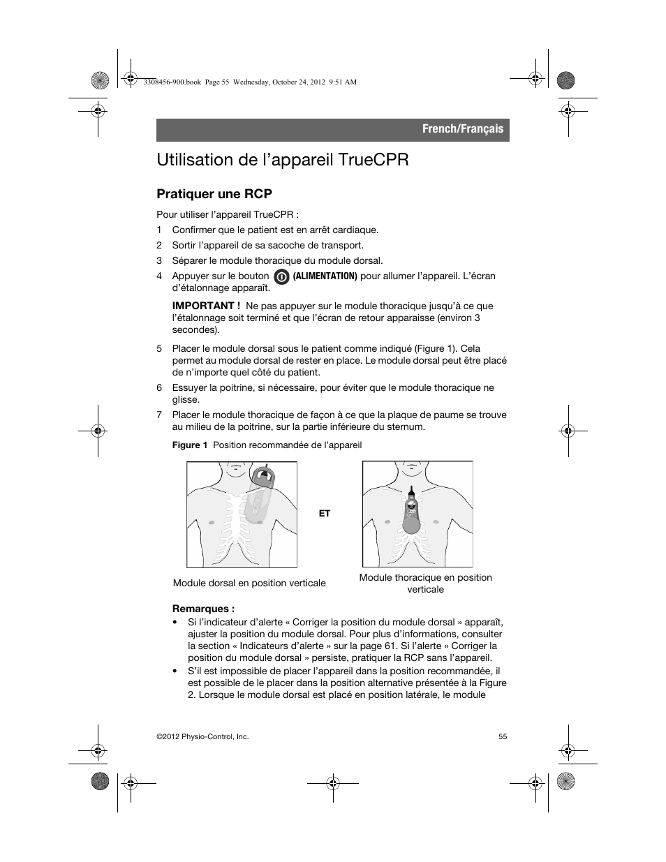 Utilisation de l’appareil truecpr, Pratiquer une rcp | Physio-Control TrueCPR User Manual | Page 61 / 106