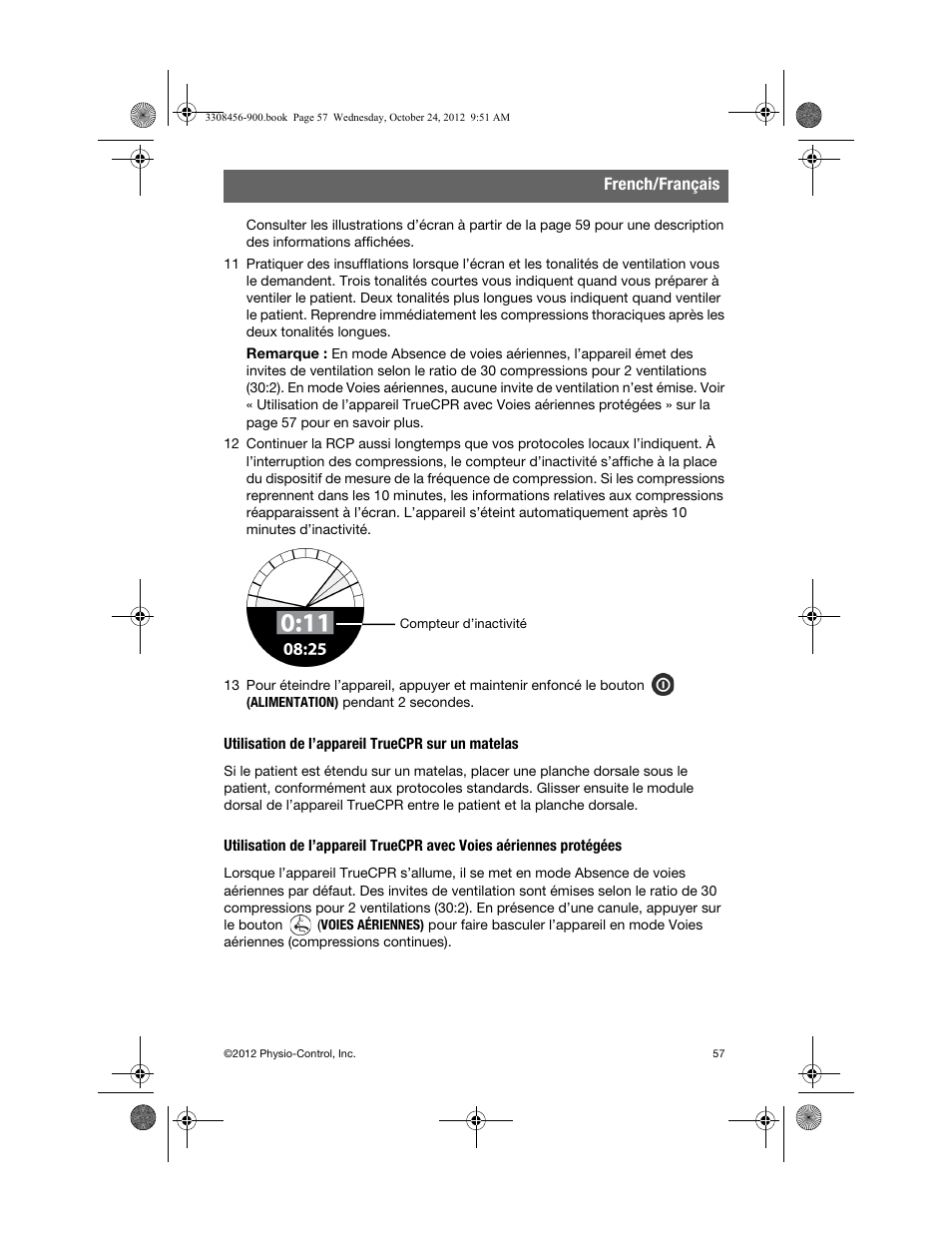 Utilisation de l’appareil truecpr sur un matelas | Physio-Control TrueCPR User Manual | Page 63 / 106