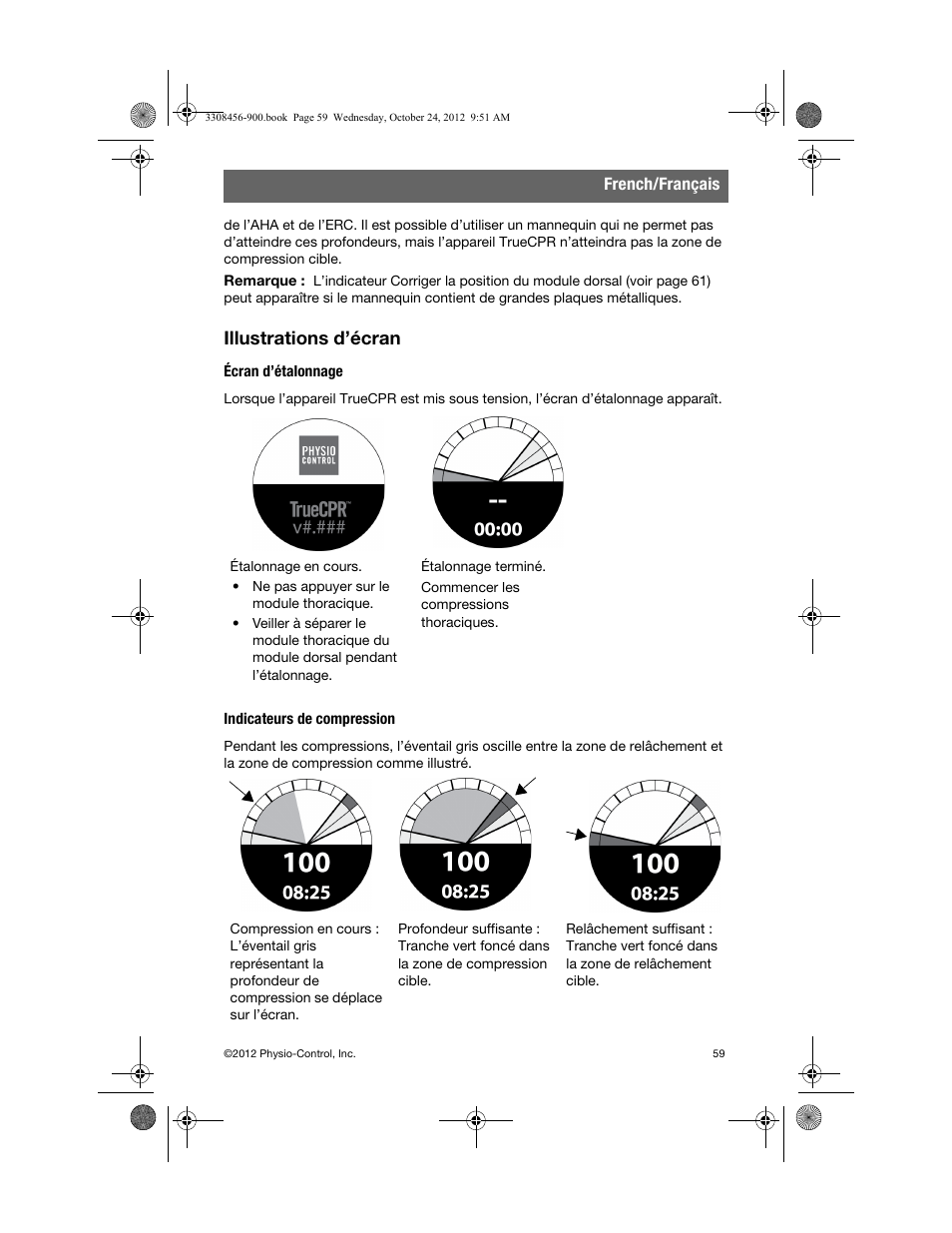 Illustrations d’écran, Indicateurs de compression | Physio-Control TrueCPR User Manual | Page 65 / 106