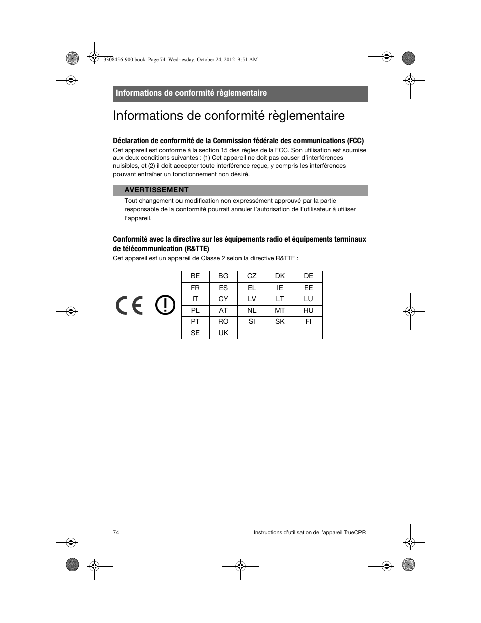 Informations de conformité règlementaire | Physio-Control TrueCPR User Manual | Page 80 / 106