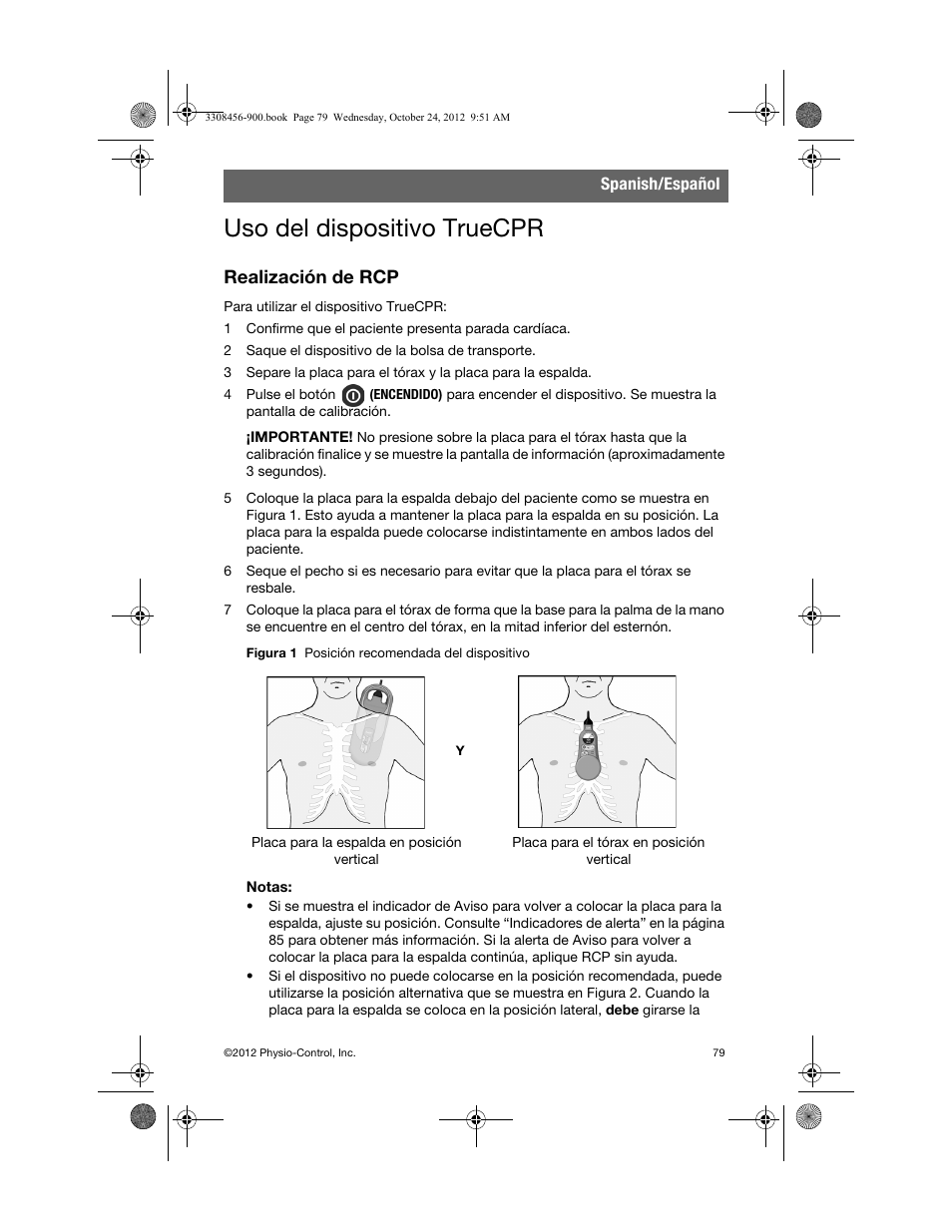 Uso del dispositivo truecpr, Realización de rcp | Physio-Control TrueCPR User Manual | Page 85 / 106