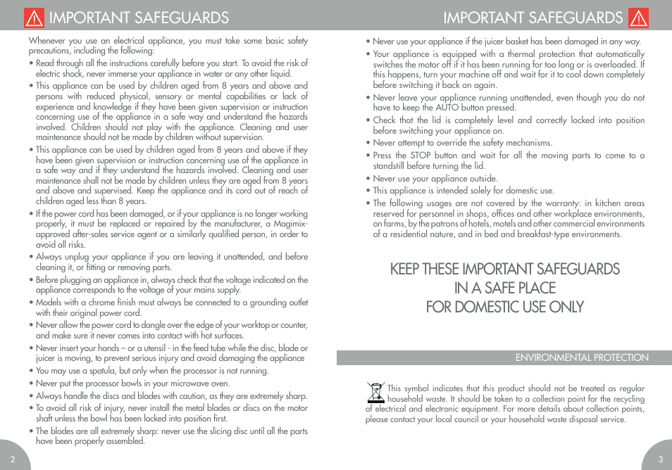 Important safeguards | Magimix COMPACT 3200 XL User Manual | Page 4 / 79