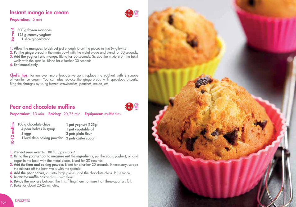 Instant mango ice cream pear and chocolate mufﬁns | Magimix COMPACT 3200 XL User Manual | Page 63 / 79
