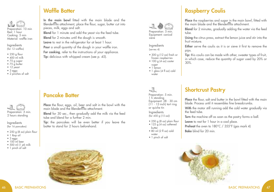 Shortcrust pastry, Raspberry coulis, Pancake batter | Waffle batter | Magimix MINI PLUS User Manual | Page 26 / 45