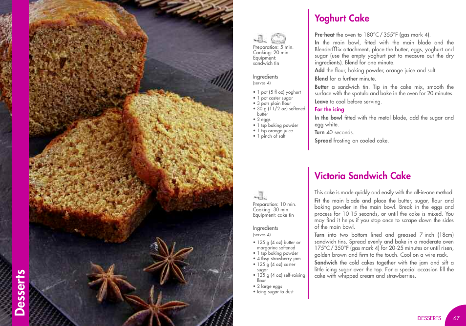 Des se rt s, Yoghurt cake, Victoria sandwich cake | Magimix MINI PLUS User Manual | Page 36 / 45