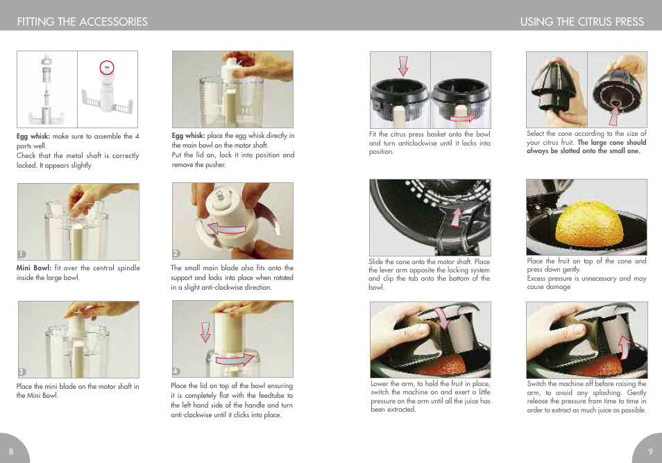 Using the citrus press fitting the accessories | Magimix MINI PLUS User Manual | Page 7 / 45