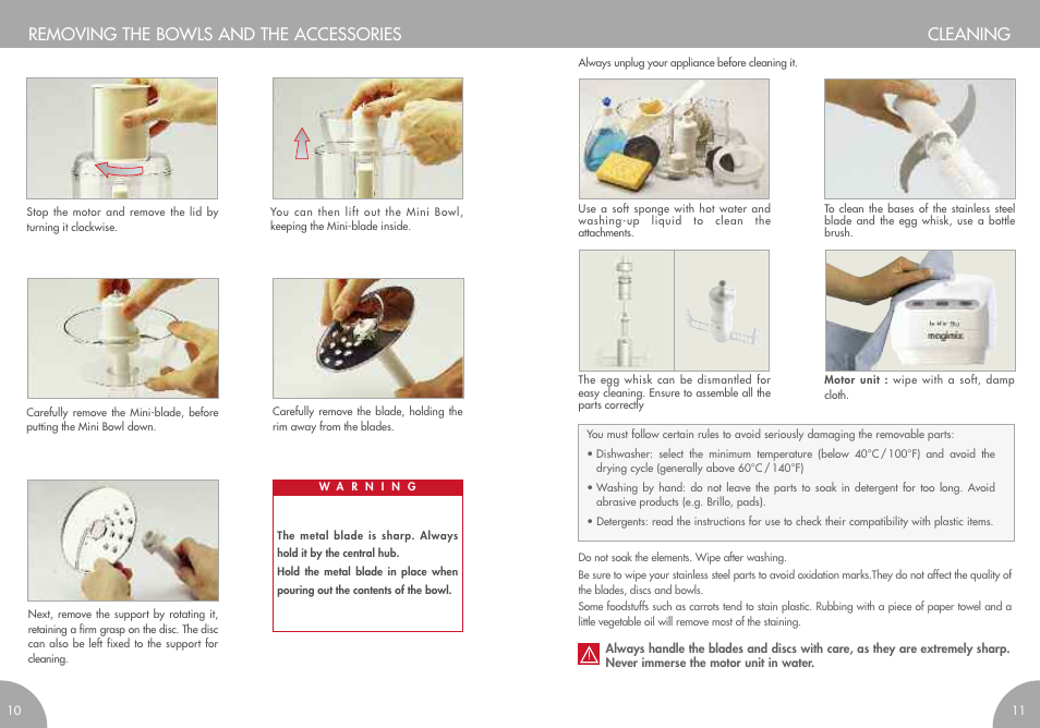 Cleaning removing the bowls and the accessories | Magimix MINI PLUS User Manual | Page 8 / 45